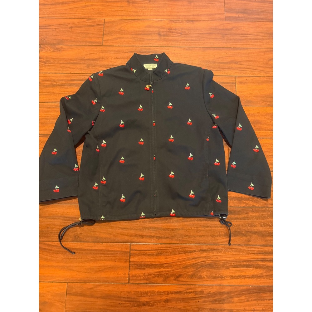 St. John Sport Marie Gray Black Embroidered Cherry Zip Up Jacket Size S